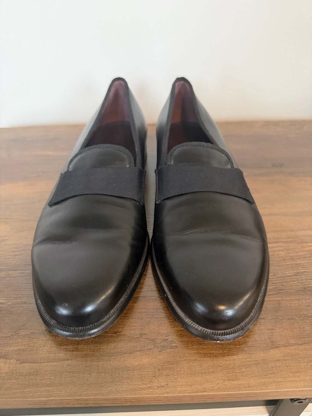 Salvatore Ferragamo Black Leather Grosgrain Strap Evening Loafers